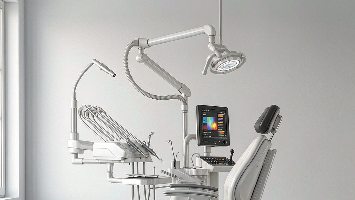 HF-DC200 electric dental chair with integrated dental unit, delivery arm and LED operating light