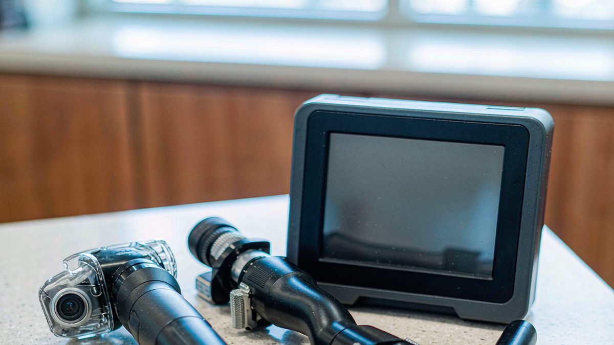 ENT diagnostic devices: video otoscope, ophthalmoscope set and tongue depressor handle