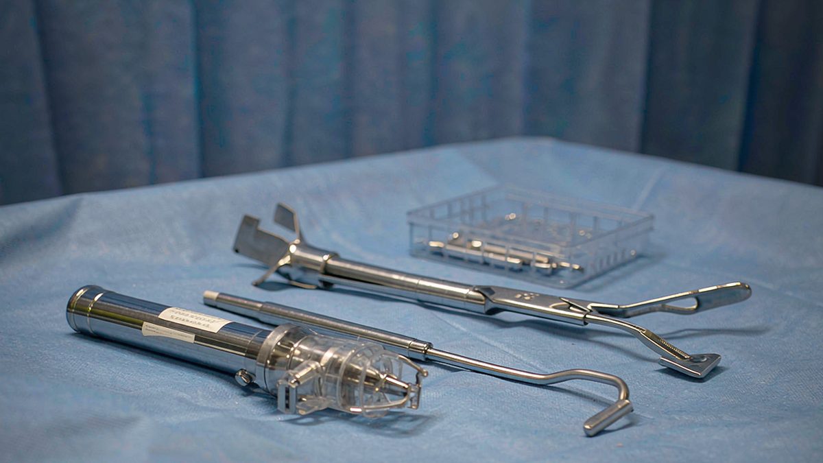 ENT surgical instruments on a sterile surgical drape